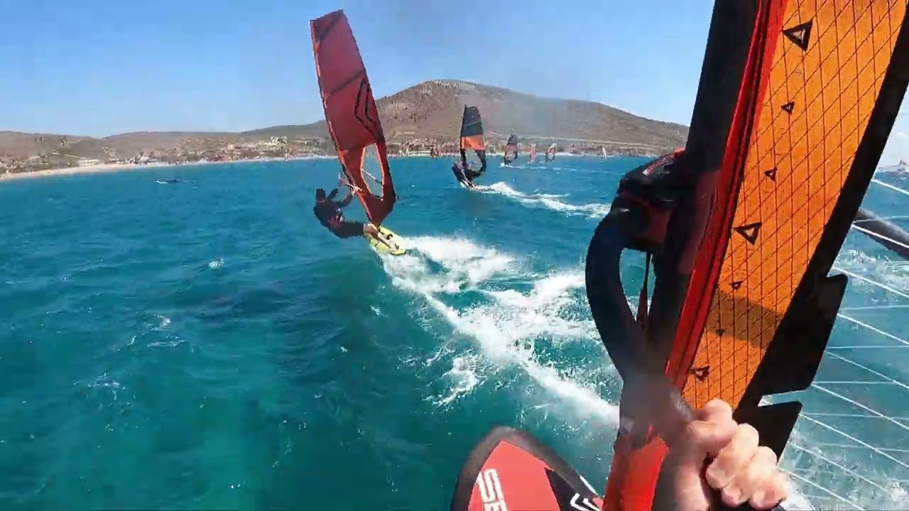 Prasonisi sand strip and windsurfers